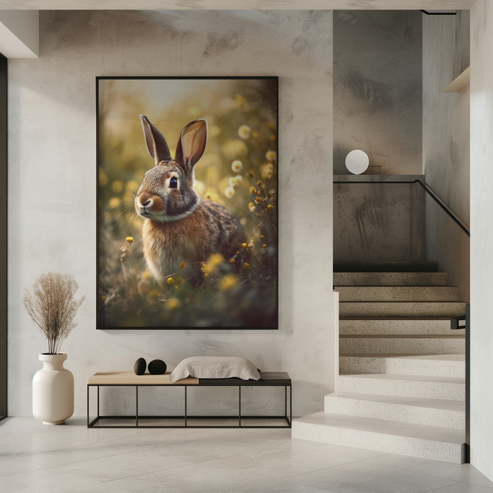 Bunny in Flower Field Poster