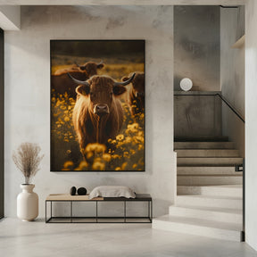 Highland Cows In Flower Field No 2 Poster