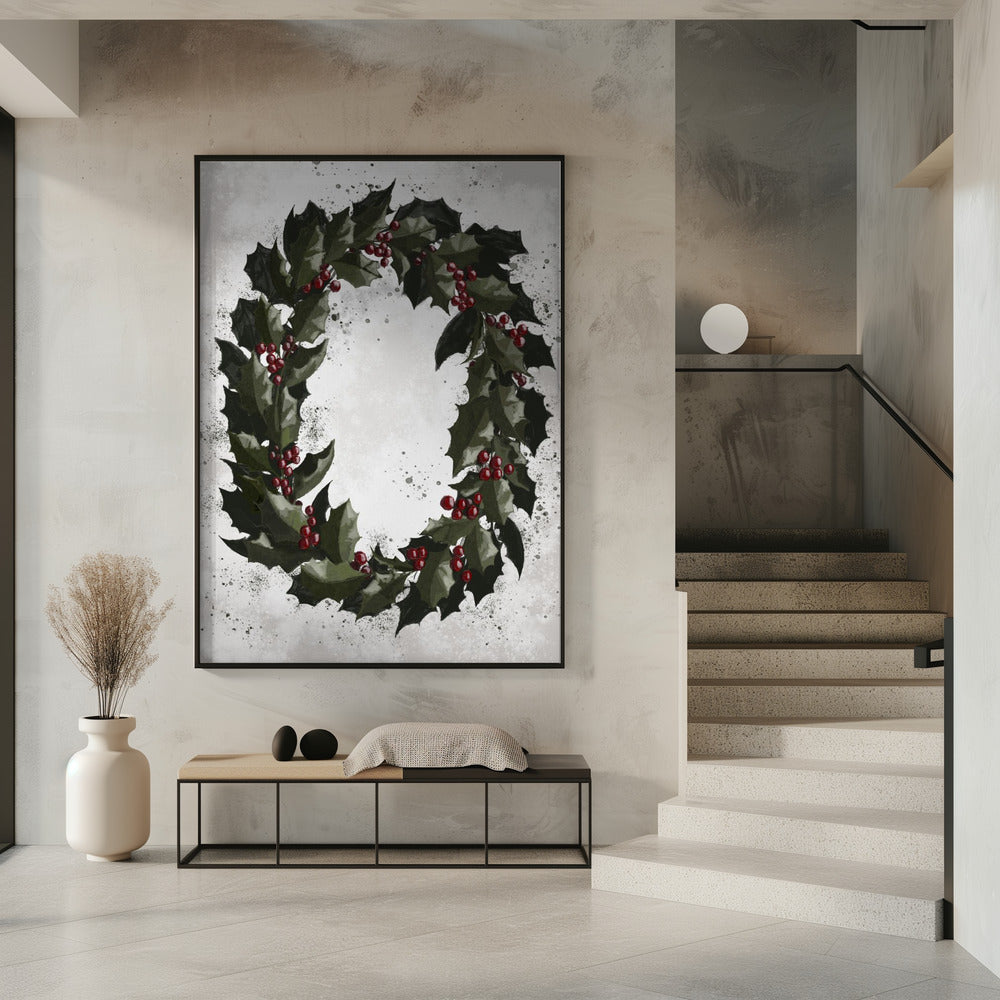 Splatters holly wreath Poster