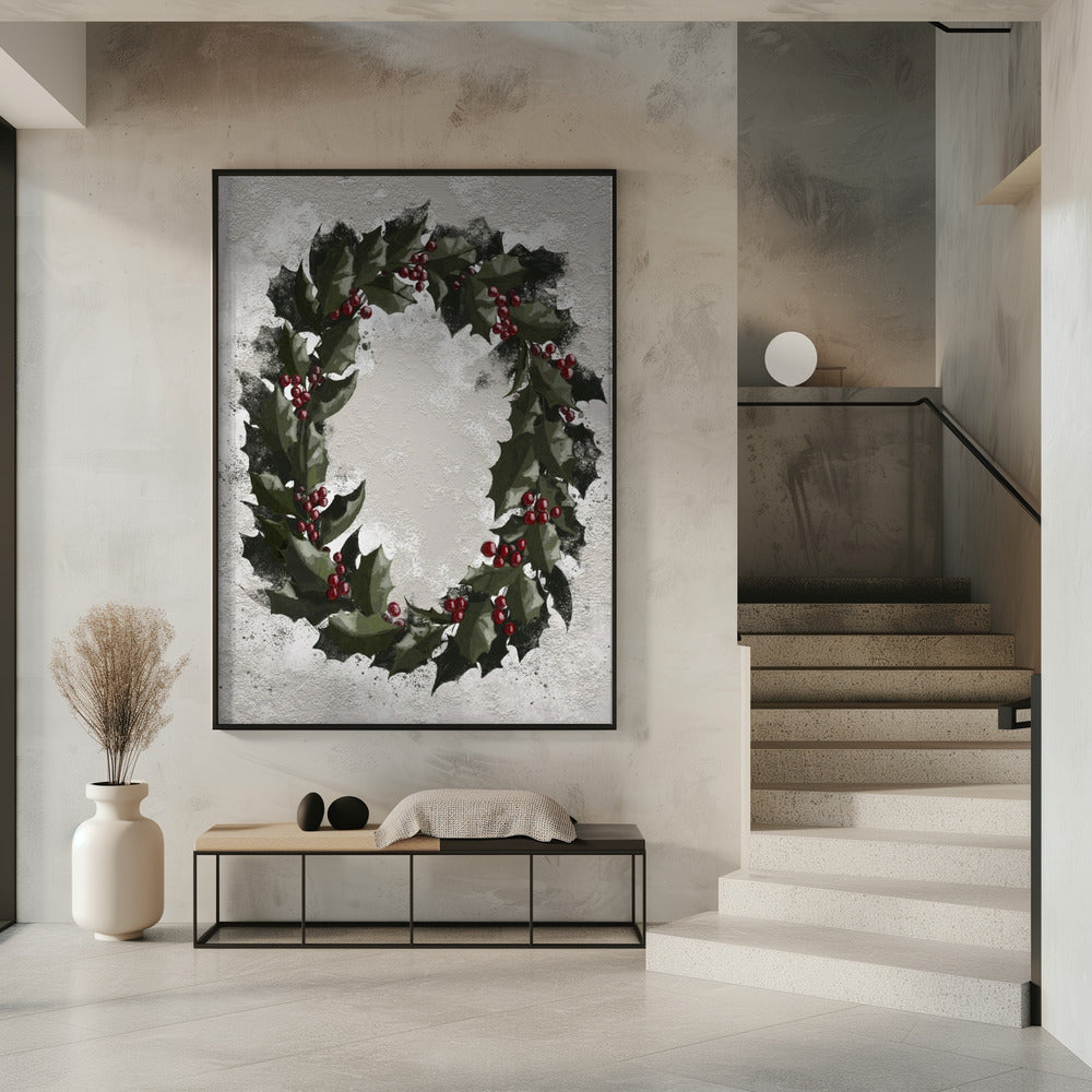 Antique holly wreath Poster