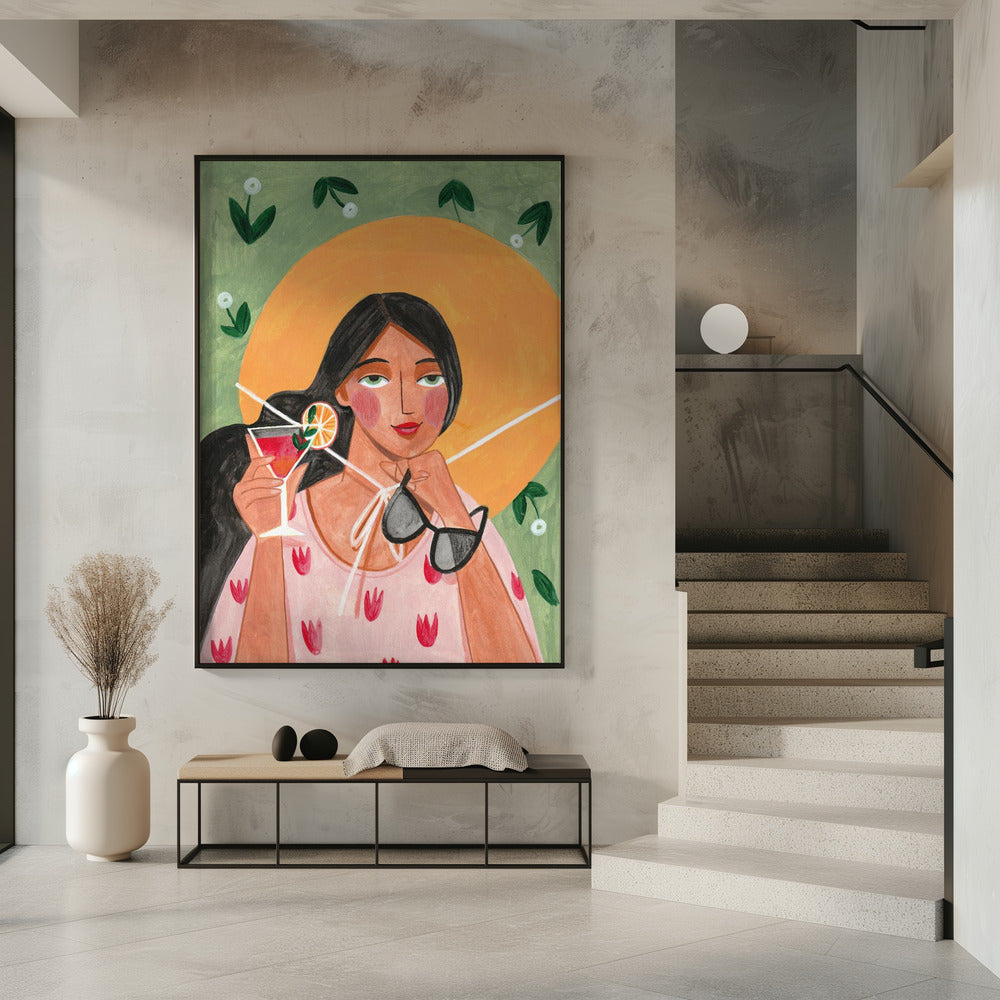 Abstract Modern Bohemian Woman with Cocktail Poster