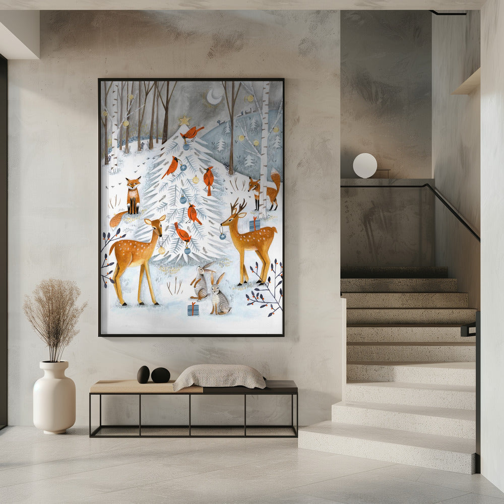 Christmas in the winter animal forest Poster