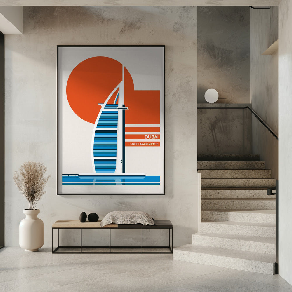 Dubai Burj Al Arab Minimalist Retro Travel Print Poster