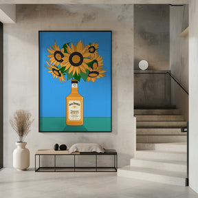 Sunflowers in Honey Whiskey Retro Illustration Poster