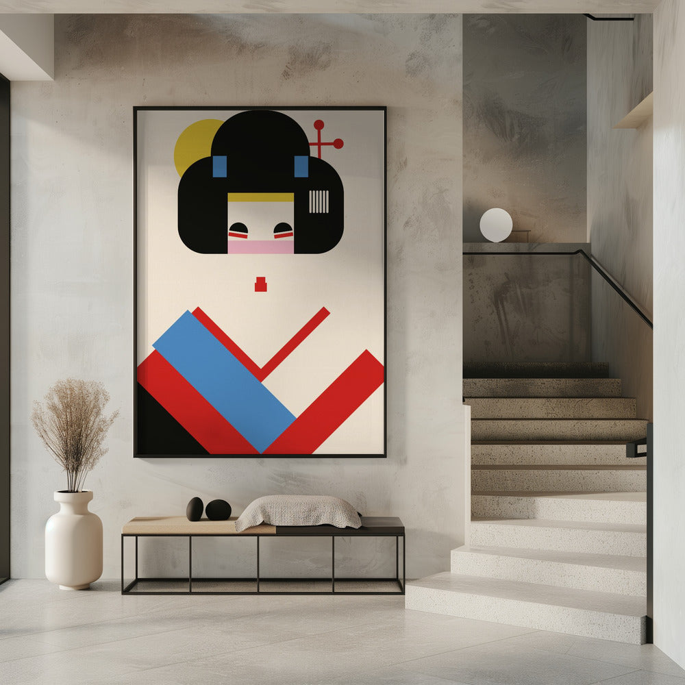 Geisha Girl Geometric Illustration Poster