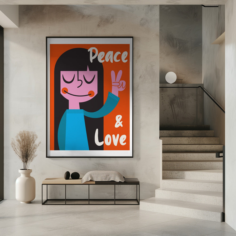 Peace &amp; Love Mid Century Illustration Poster