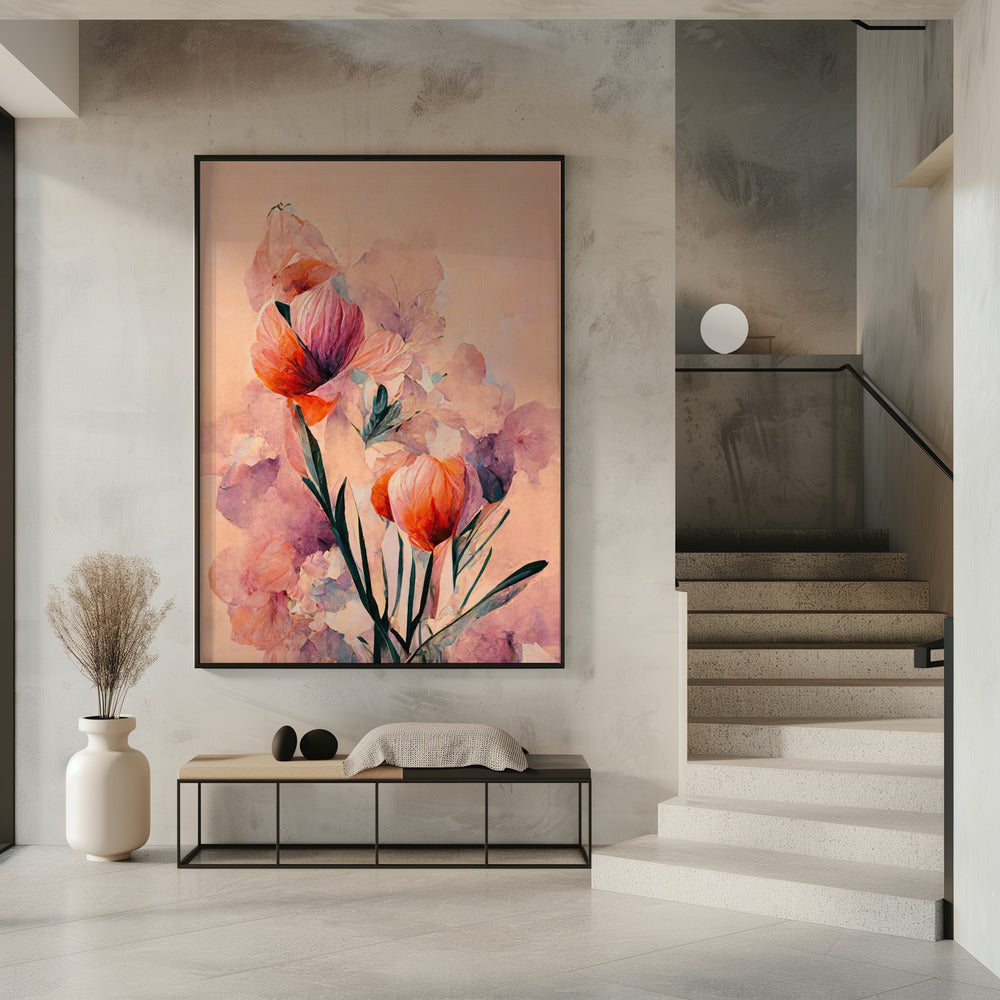 Abstract Coral Flowers (Peach) Poster