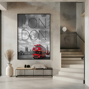 Red Buses in London | Text &amp; Skyline Poster