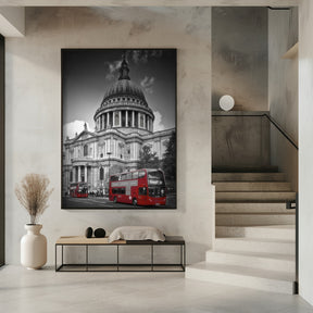 LONDON St. Paul’s Cathedral &amp; Red Bus Poster