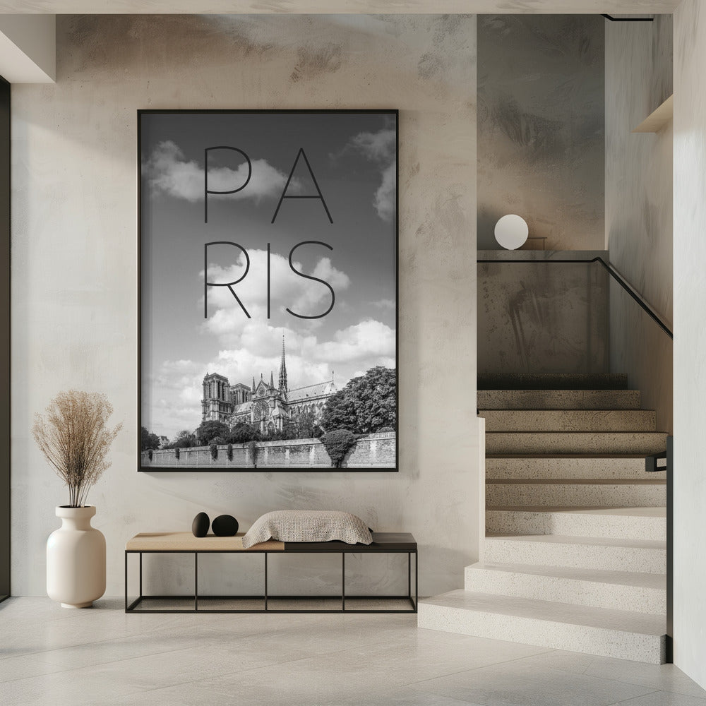 PARIS Cathedral Notre-Dame | Text &amp; Skyline Poster