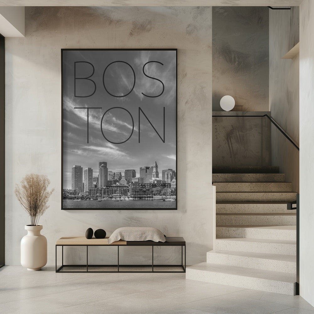 BOSTON Skyline Financial District &amp; North End | Text &amp; Skyline Poster