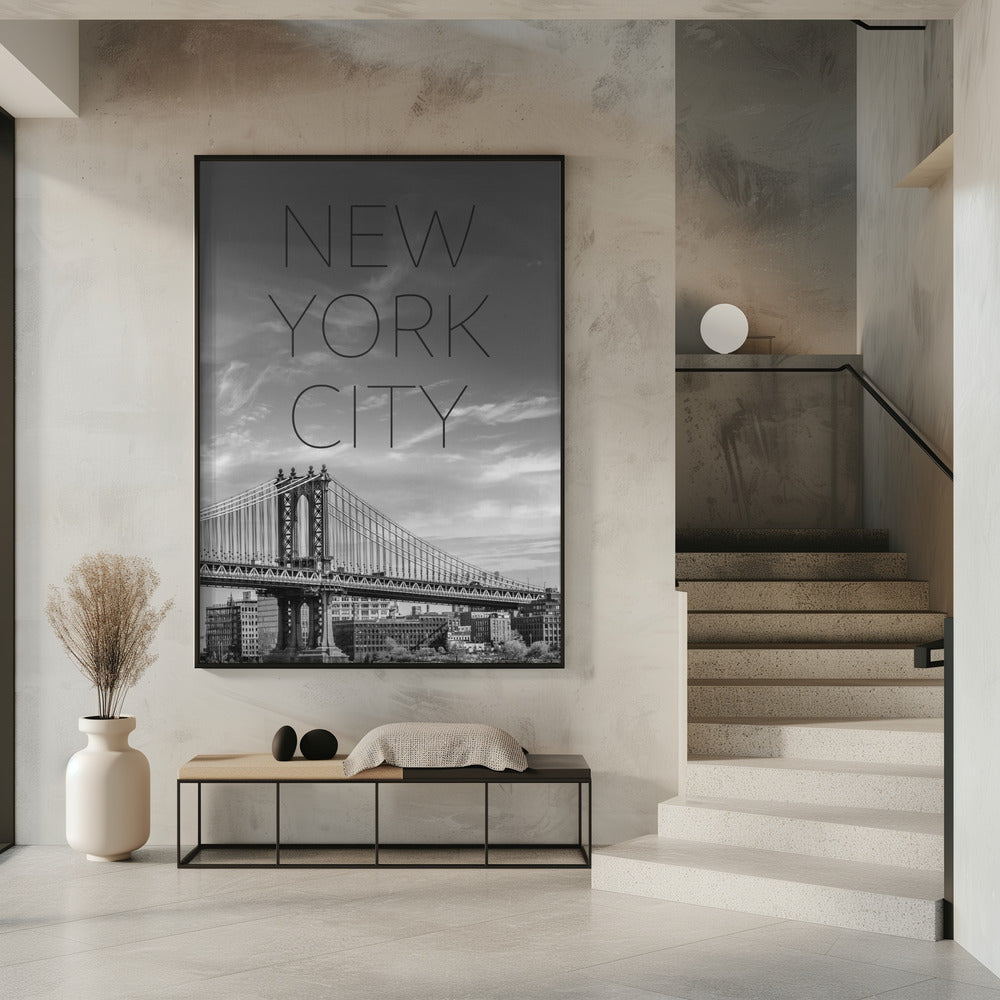 NYC Manhattan Bridge | Text &amp; Skyline Poster