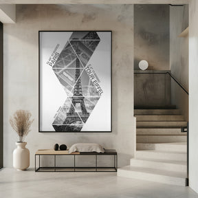 Coordinates PARIS Eiffel Tower | monochrome Poster