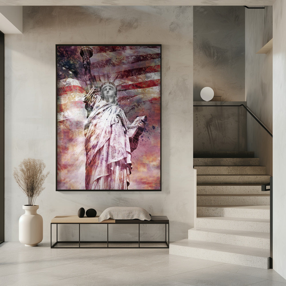 Modern Art STATUE OF LIBERTY - red Poster