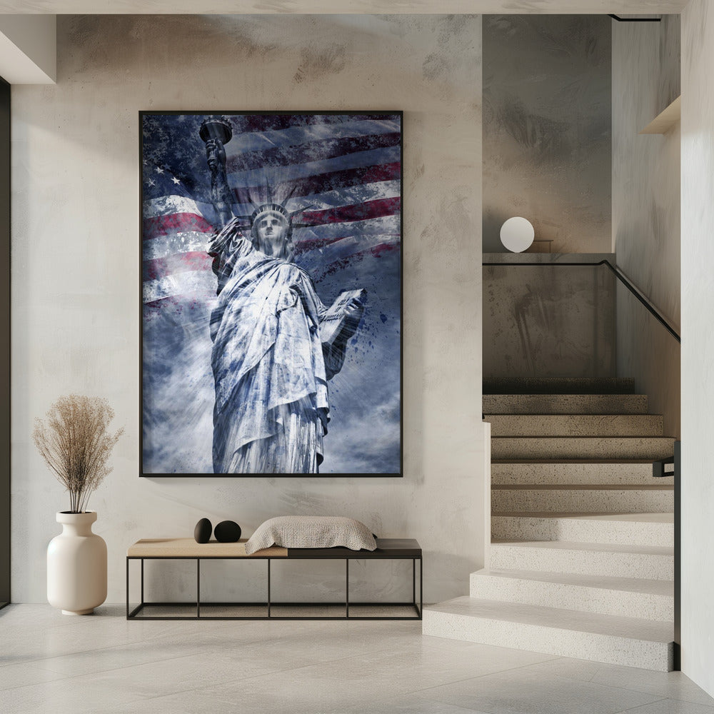 Modern Art STATUE OF LIBERTY | blue Poster