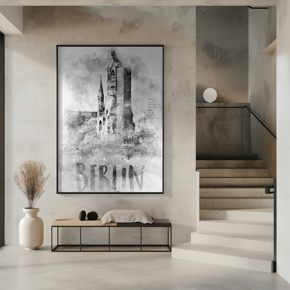 Monochrome Art BERLIN Kaiser Wilhelm Memorial Church | watercolor Poster