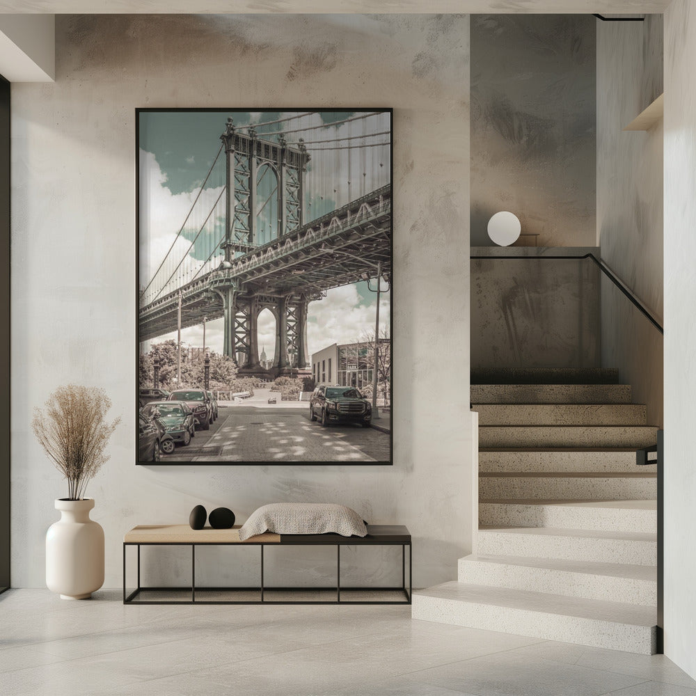 NYC Manhattan Bridge Panorama | urban vintage style Poster