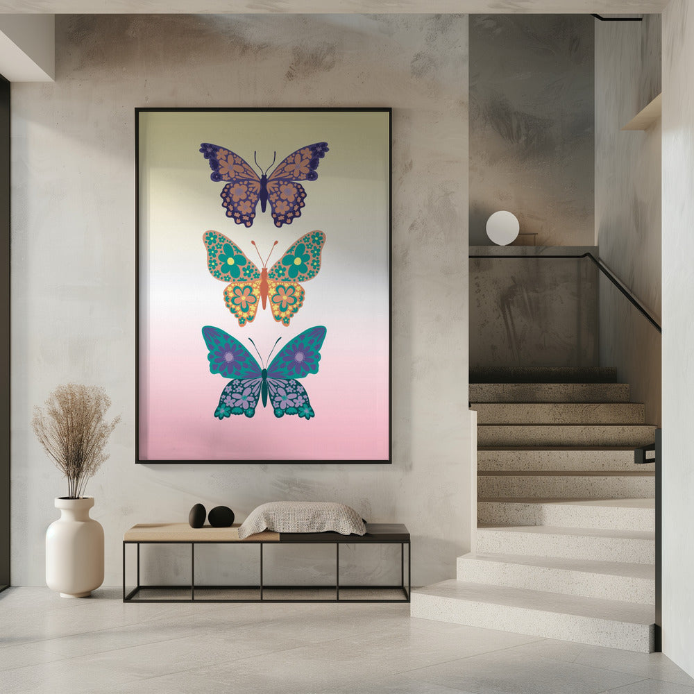 Colorful floral butterflies I Poster