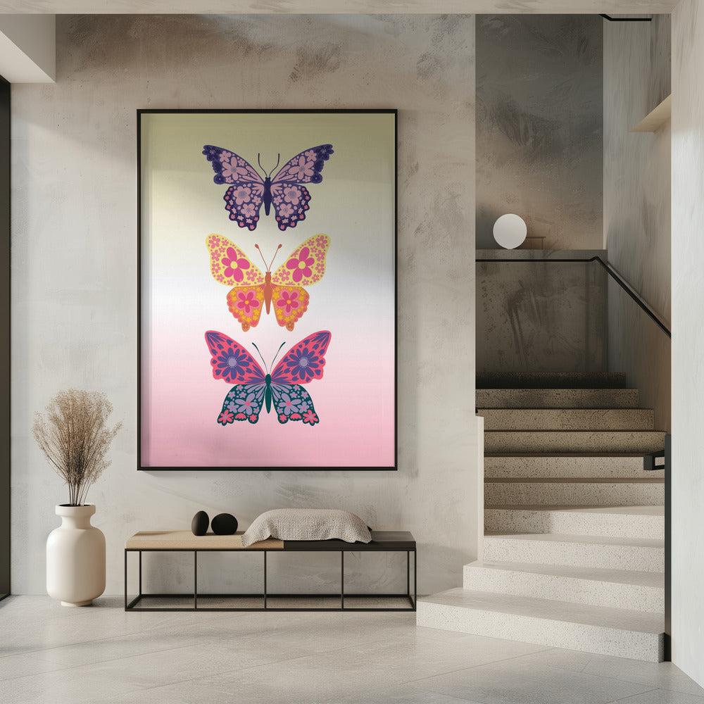 Colorful floral butterflies II Poster