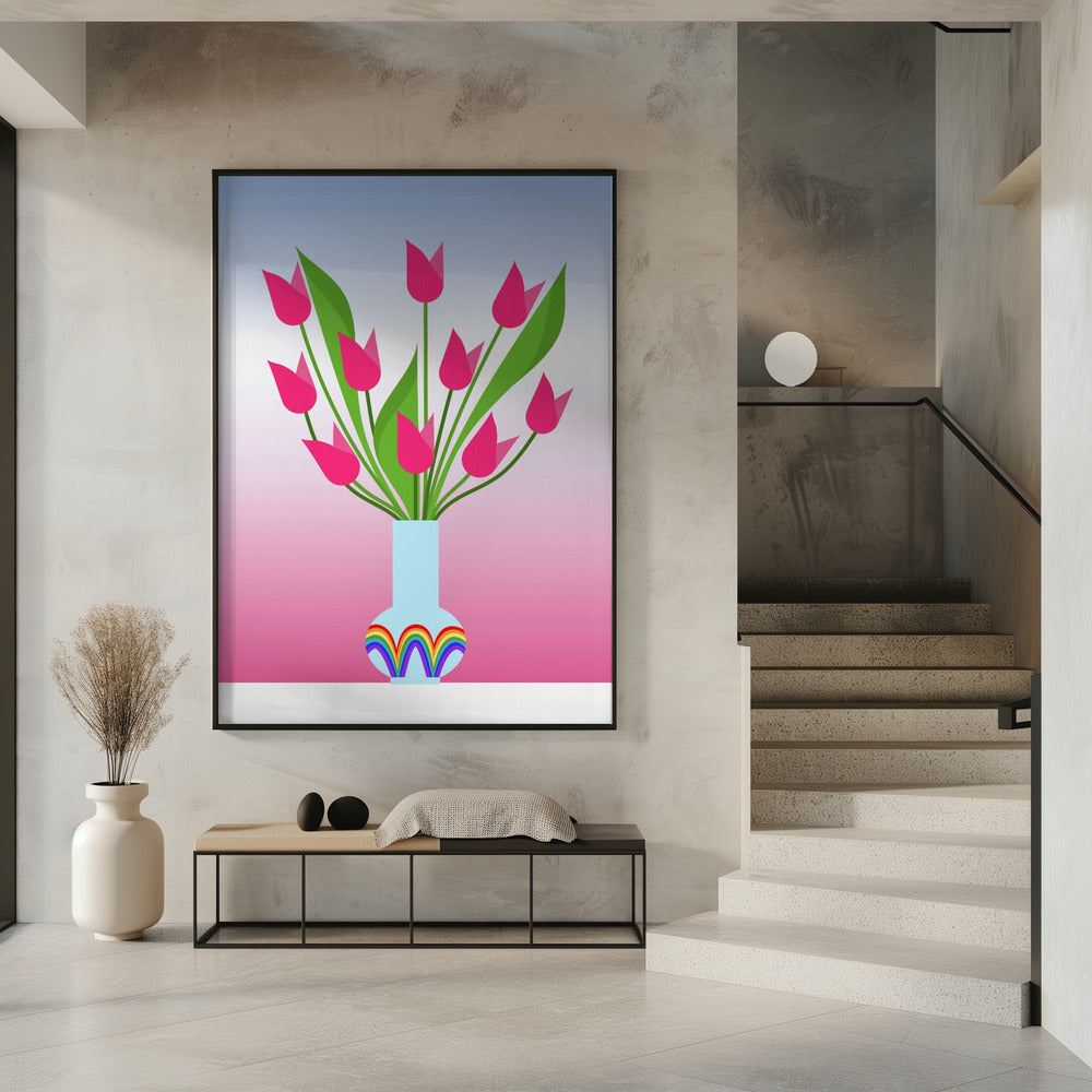 Tulips in the rainbow vase Poster