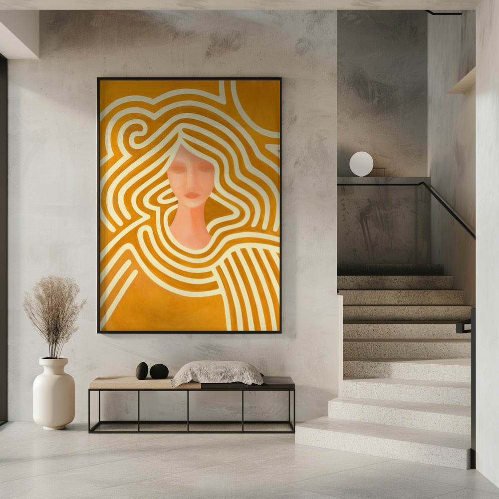 Berit abstract in ochre and pink Poster