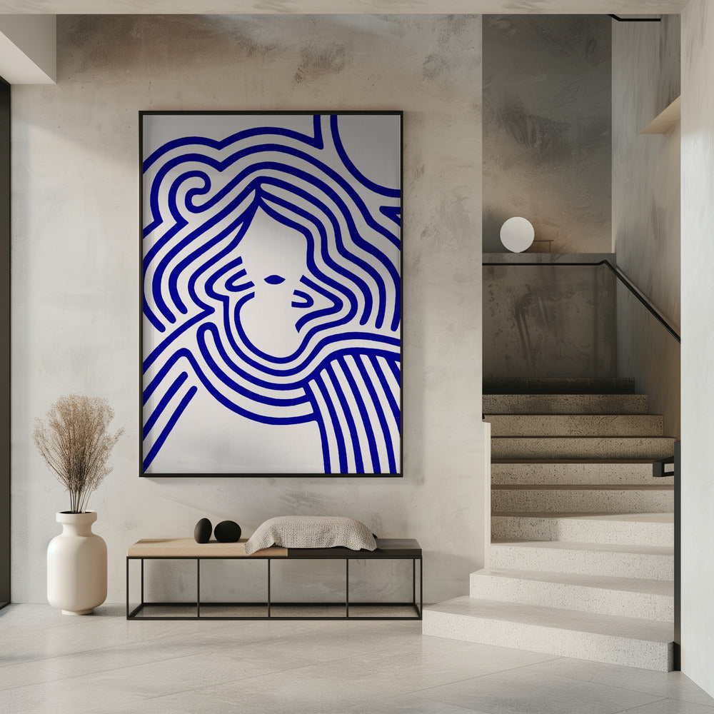 Berit in beige and indigo blue Poster