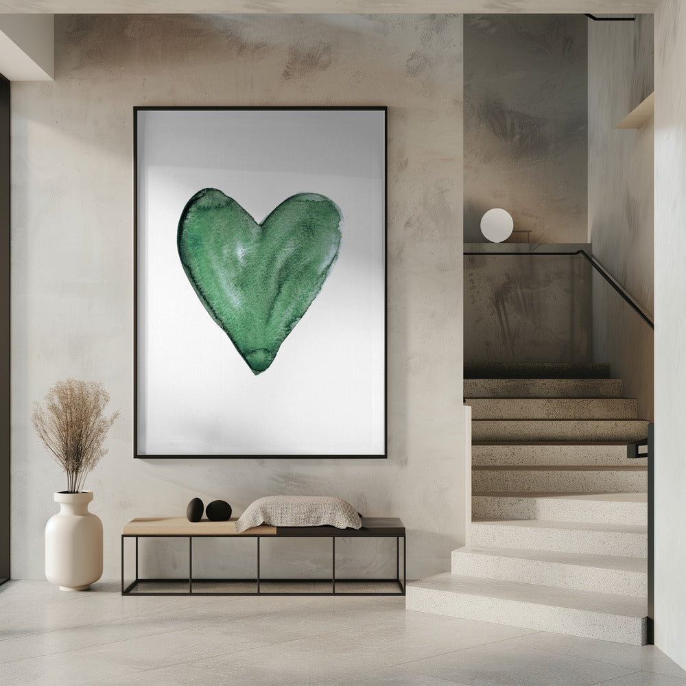 Watercolor heart green Poster