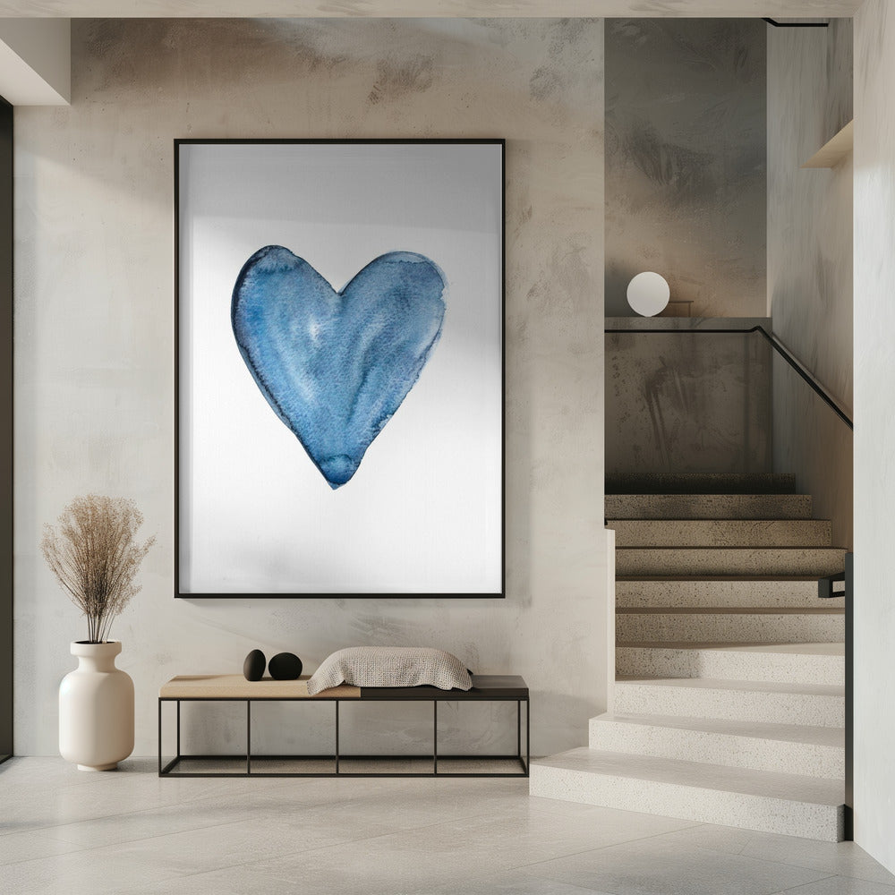 Watercolor heart blue Poster