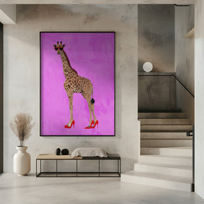 Giraffe wearing heels and heart glasses pink Poster