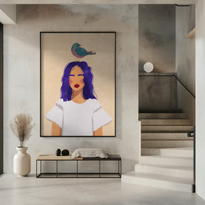 Girl with bird Poster