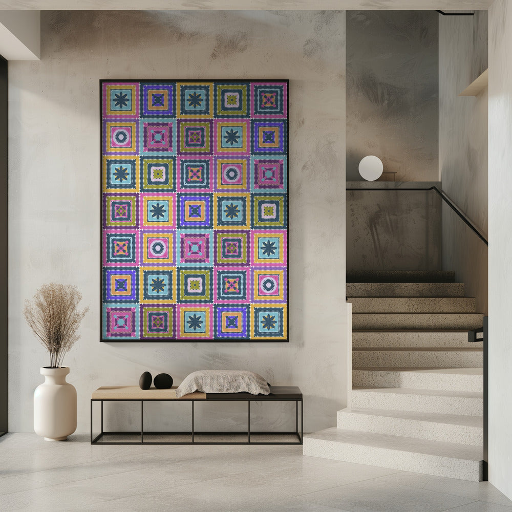 Colorful digital grandma squares II Poster