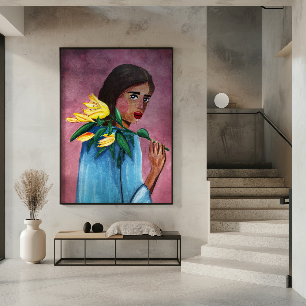 Woman With Lily Poster