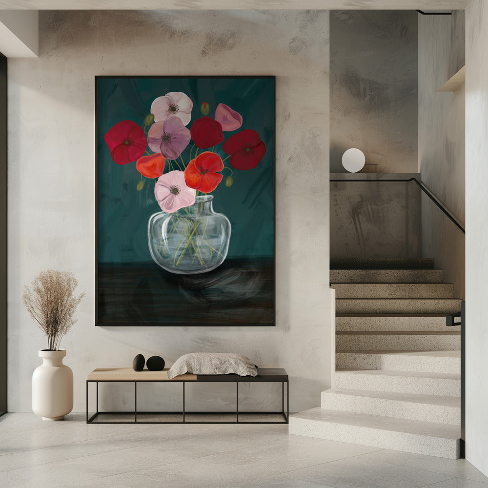 Vase with poppys Poster