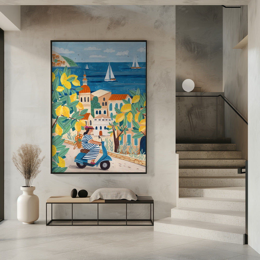 Travel poster woman on the Amalfi coast, Italy Poster