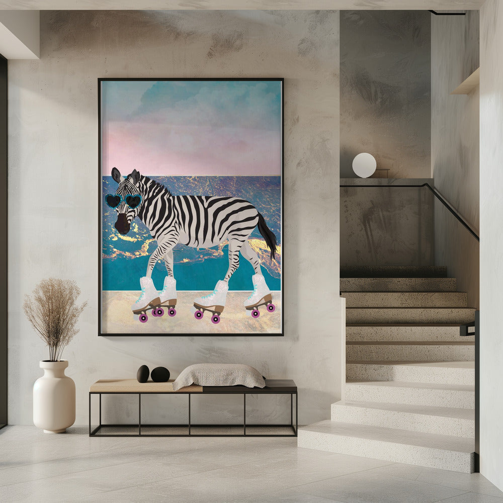 Zebra On Holiday Rollerksating Poster