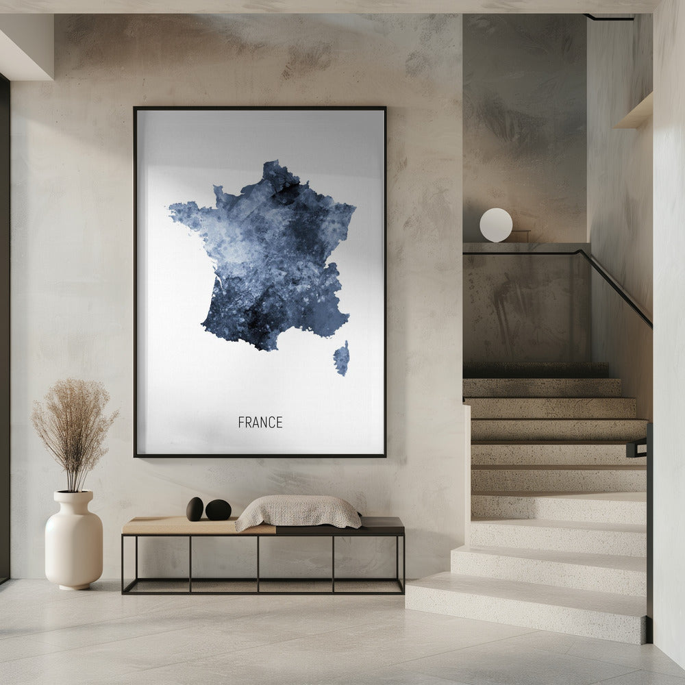 France Watercolor Map Poster