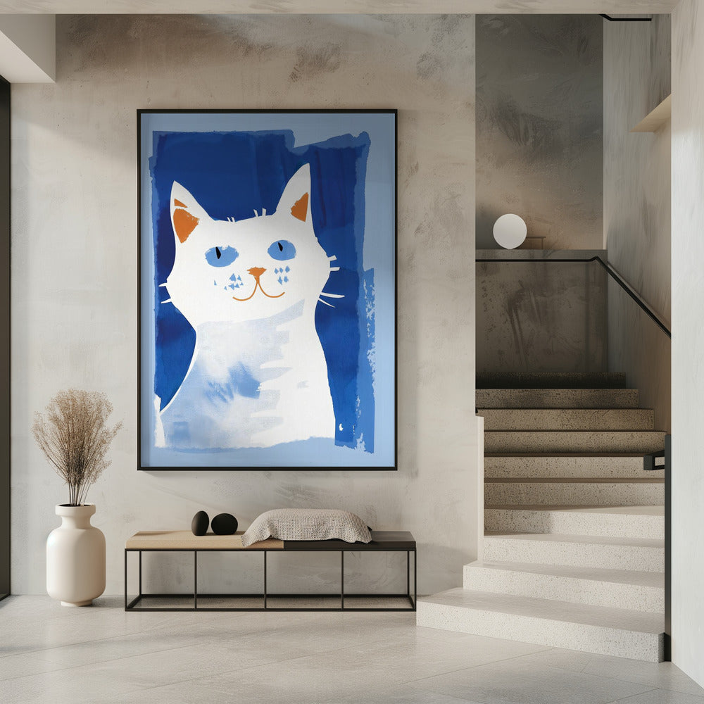 Cat In Blue Poster