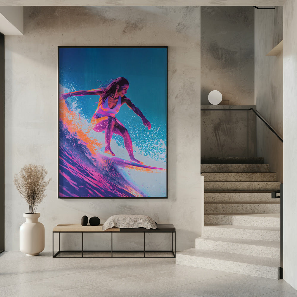 Surfing Woman Poster