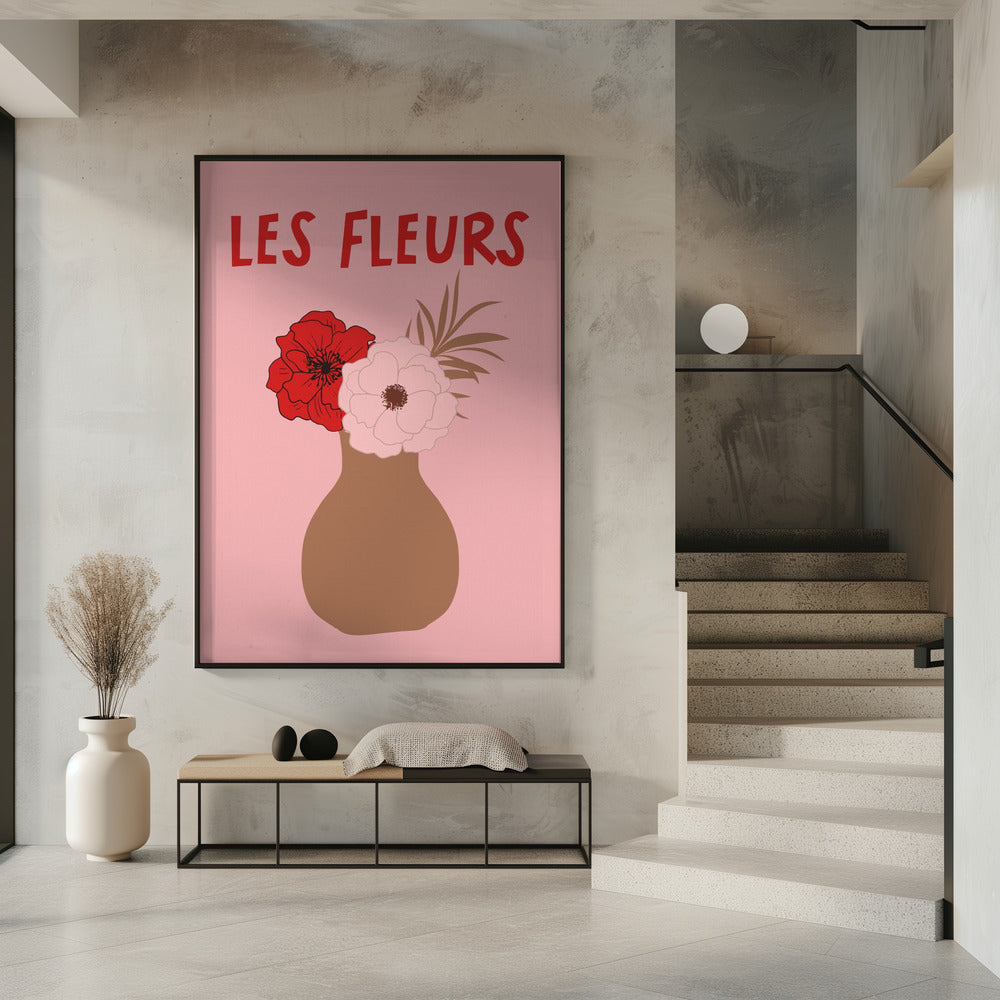 Les Fleurs Pink and Red Poster