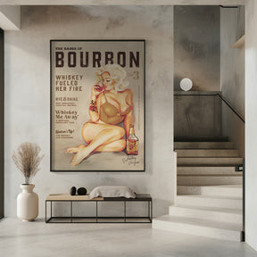 Bourbon Wall Art. Sexy Vintage Pin Up Girl Drinking Whiskey Poster