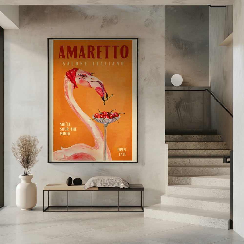 Amaretto Flamingo Art Deco Italian Cafe Travel Art Poster