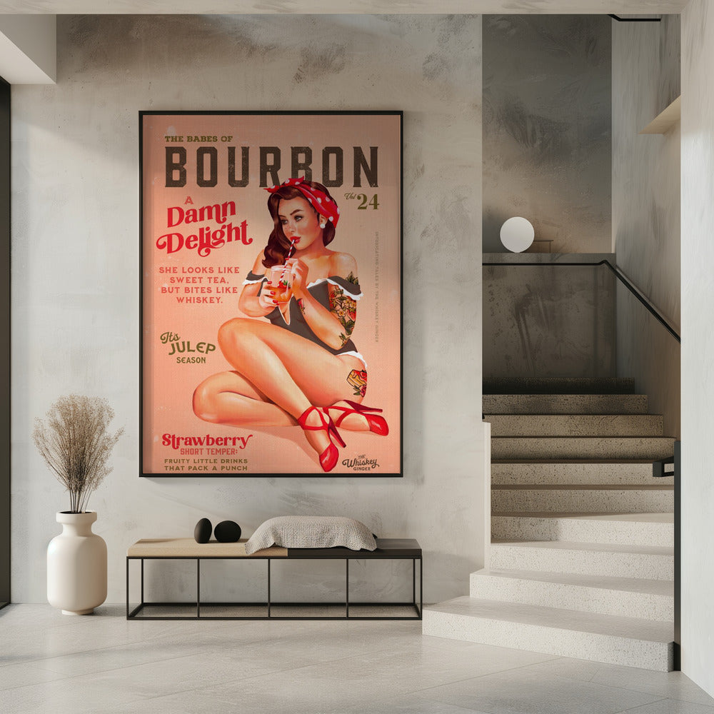 Bourbon Babes Vol 22 Vintage Pinup Girl Drinking A Cocktail Poster