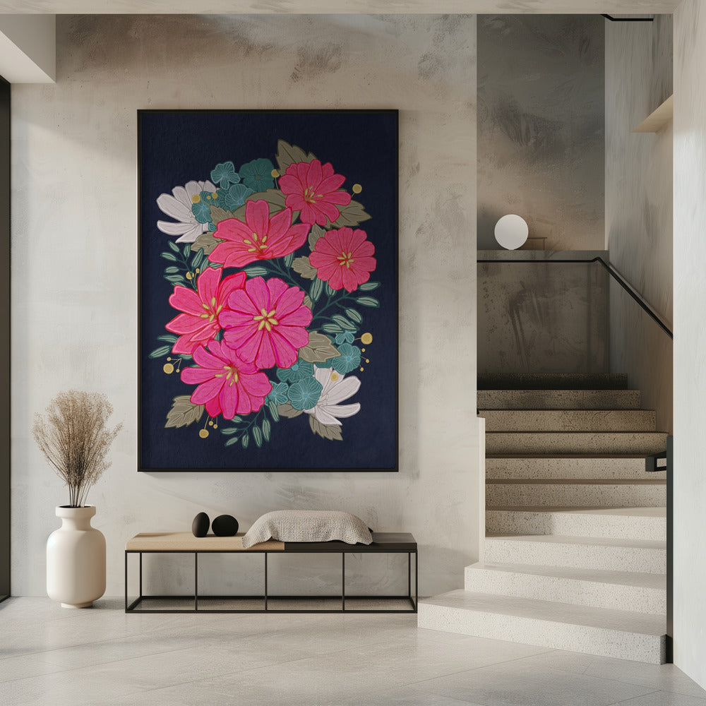 Flower Bouquet On Navy Poster