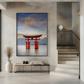 Vermilion Torii of Itsukushima Shrine on Miyajima in the evening Poster