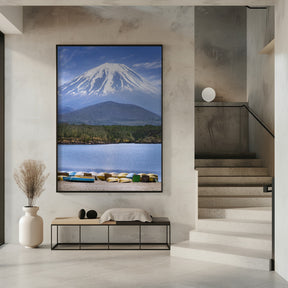 Picturesque Lake Shoji with striking Mount Fuji Poster