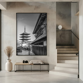 Historic Kyoto with Yasaka Pagoda - monochrome Poster