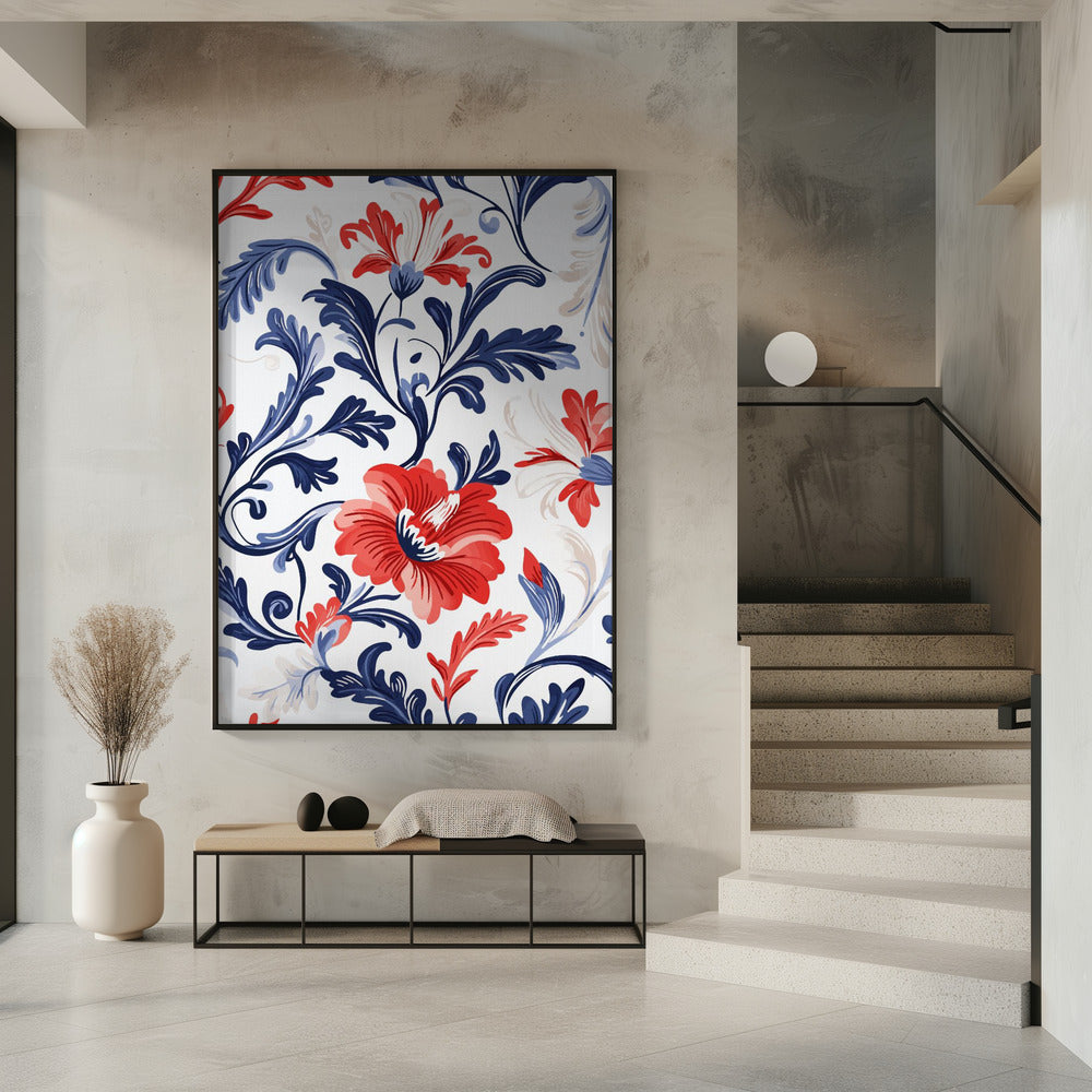 Floral In Blue and Red Poster