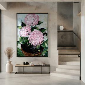 Potted pink hydrangeas Poster