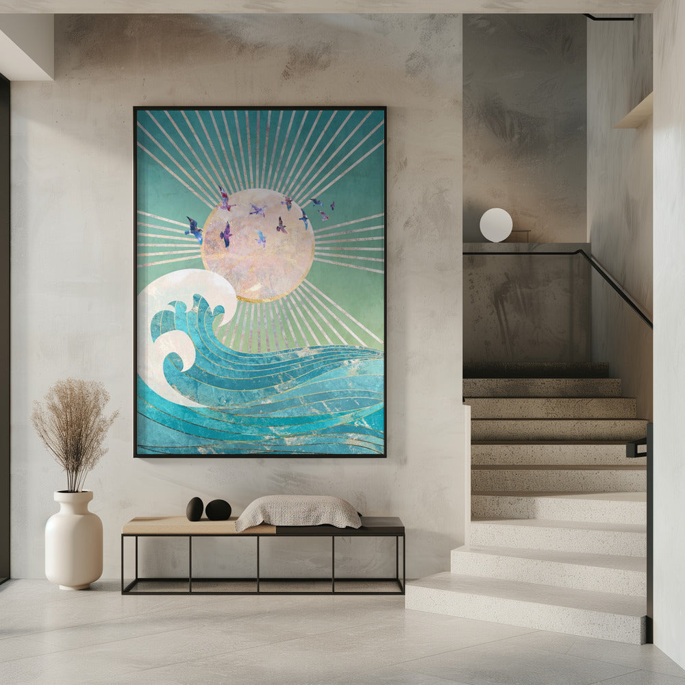 Sunset Golden Ocean Turquoise Poster