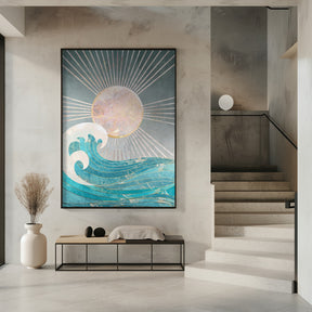 Sunset Golden Ocean Grey Poster